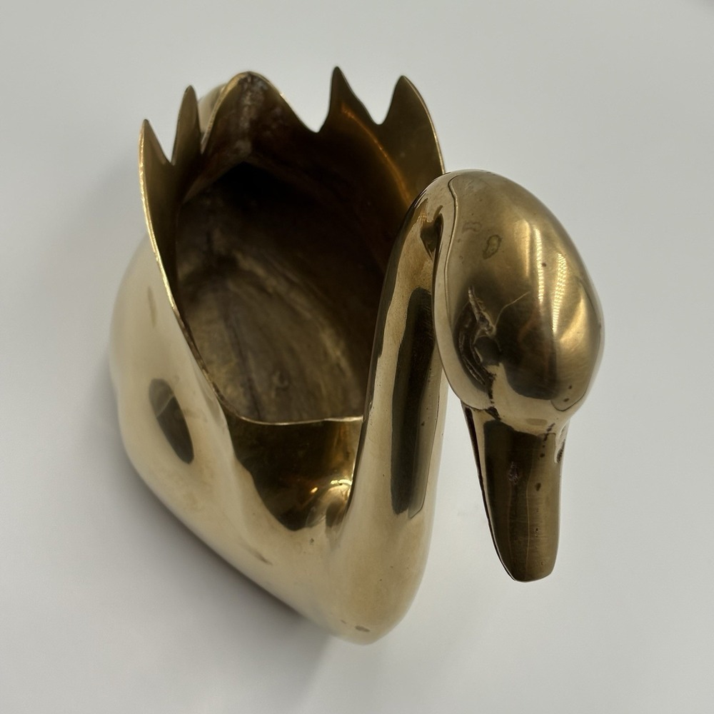 Vintage Brass Swan Planter or Vase Mid-Century Modern Korea retro - Picture 6 of 6